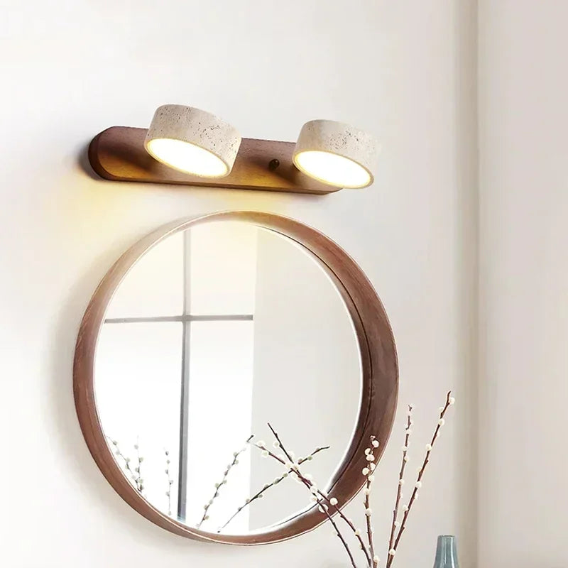 Japandi Wabi Sabi Round LED Wall Light With Mirror Bathroom - Tophatter Daily Deals