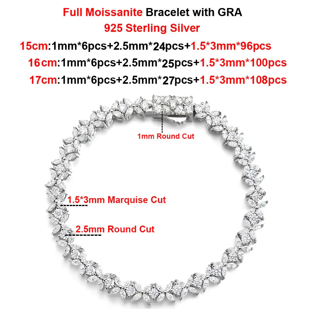 Moissanite Tennis Bracelet Sterling Silver Bridal Floral Full Moissanite - Tophatter Daily Deals