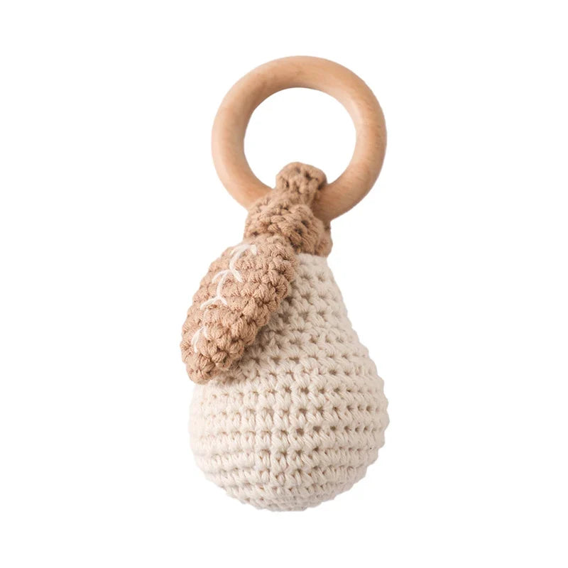 Crochet Bear Teether Rattle Ring Newborn Sensory Toys pear - Tophatter Daily Deals