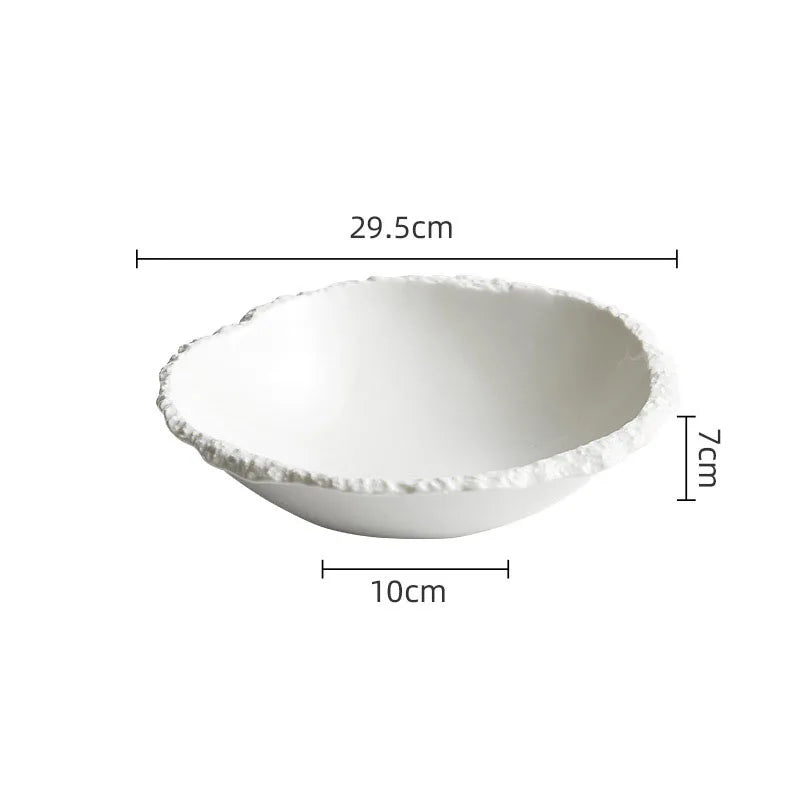 White Porcelain Rock Edge Soup Bowl Modern Tableware A 12inch - Tophatter Daily Deals