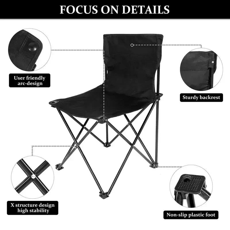 Foldable Camping Chair with Side Pocket Black Camp Furniture - Tophatter Daily Deals