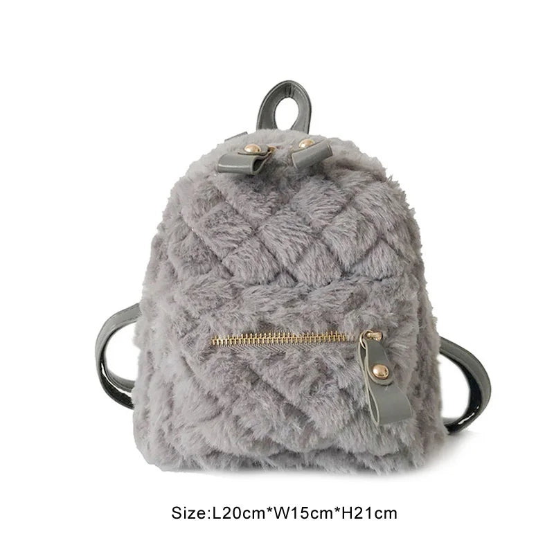 Faux Fur Mini Rabbit Ear Backpack Gray Plaid Animals - Tophatter Daily Deals