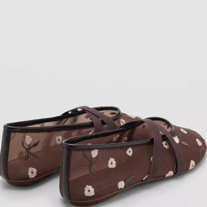 Lightweight Women Ballet Flats - Mary Jane, Embroidered Mesh - Tophatter Daily Deals