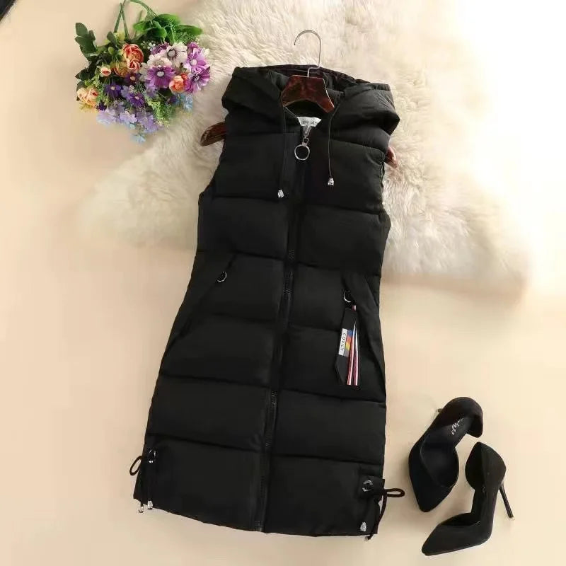 Warm Cozy Women’s Puffer Vest – Long Quilted, Cotton Shell Black - Tophatter Daily Deals
