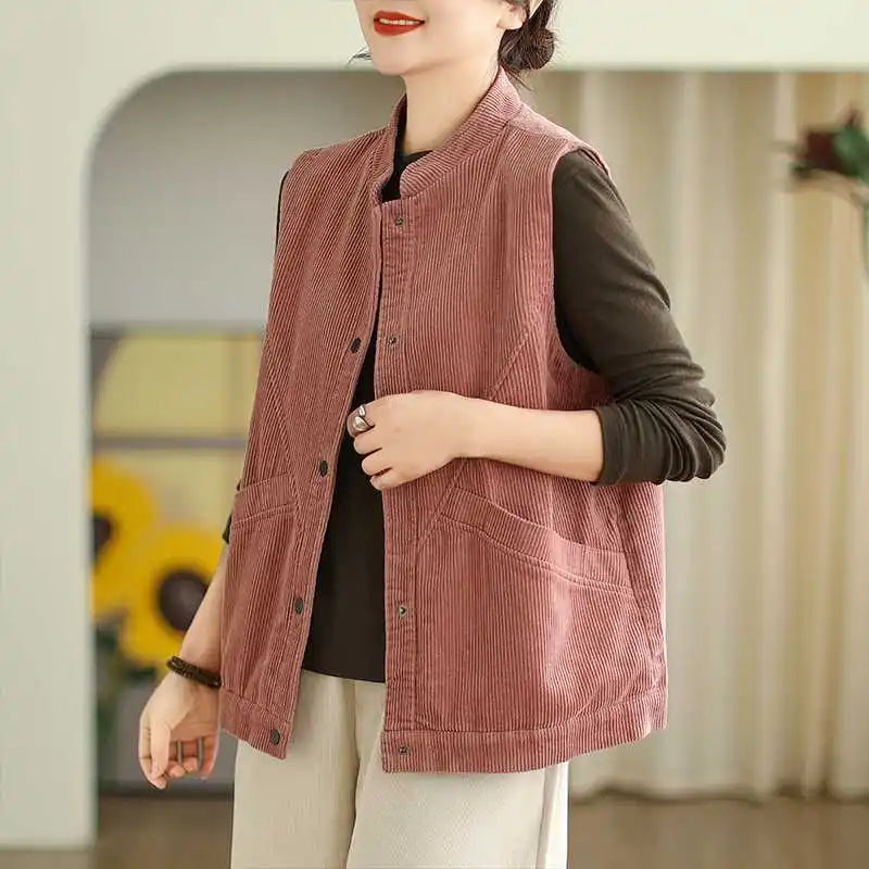 Soft Women's Corduroy Vest - Relaxed Sleeveless, Velvet Pink - Tophatter Daily Deals