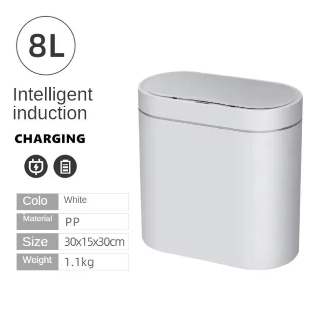 Sensor Trash Can Touchless 8L Kitchen Bathroom Bin Compact Charge White 8L - Tophatter Daily Deals