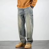 Oversized Men's Denim Jeans - Loose Straight Cut, Washed - Tophatter Daily Deals