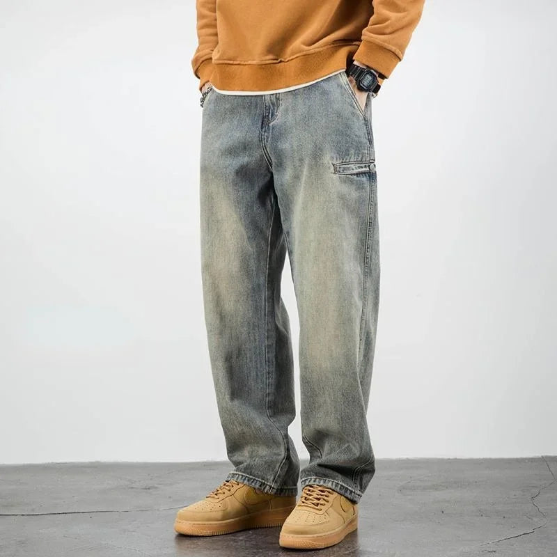 Oversized Men's Denim Jeans - Loose Straight Cut, Washed - Tophatter Daily Deals