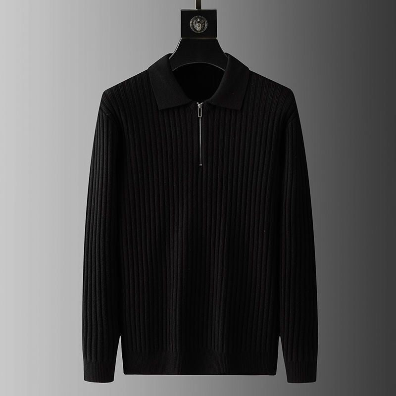 Fitted Classic Men's Pullover - Polo Half Zip, Ribbed Knit - Tophatter Daily Deals