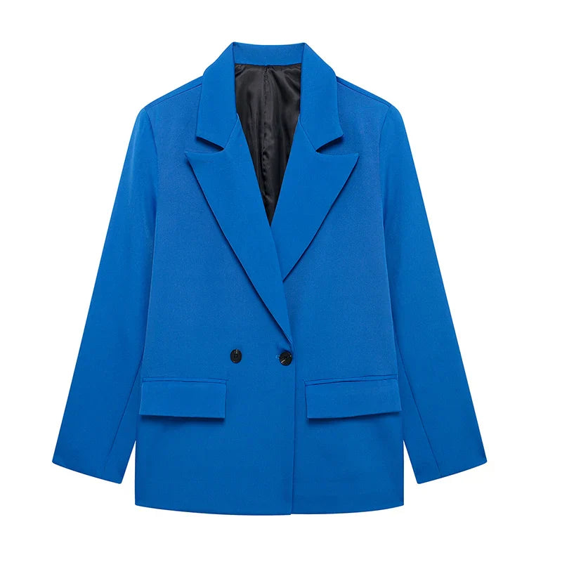 Womens Double Breasted Blazer with Pockets (Dark Blue) Apparel & Accessories > Clothing > Outerwear > Coats & Jackets - Tophatter Daily Deals