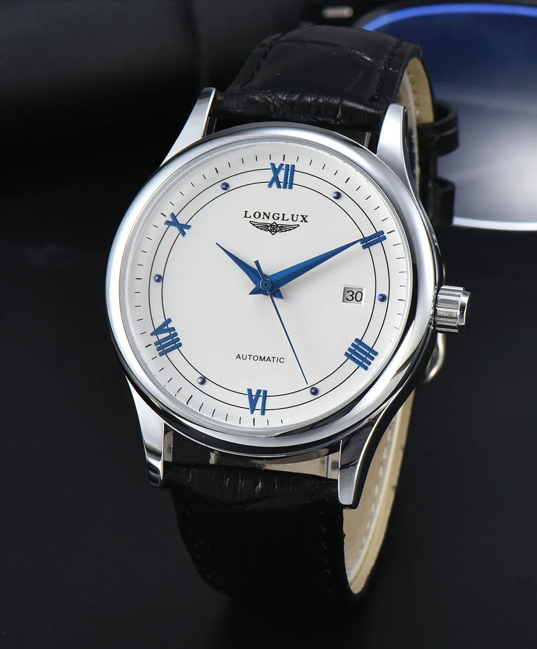 Automatic Watch Leather Strap Mechanical Date Waterproof - Tophatter Daily Deals