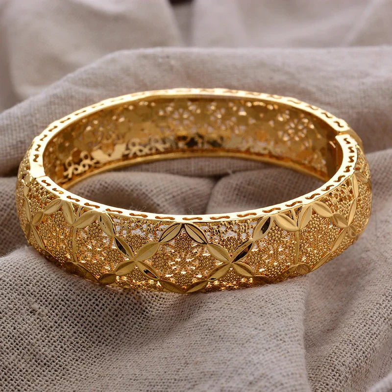 Gold Plated Bangles Luxury Arabic Wedding Bracelet style11 58-60mm - Tophatter Daily Deals