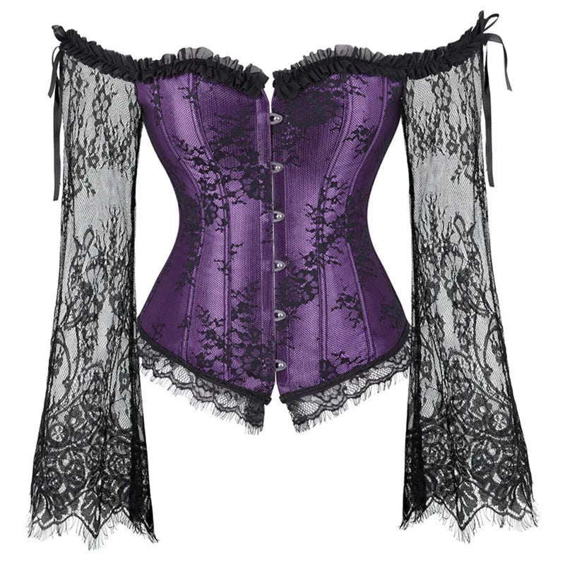 Supportive Women's Corset Top - Off Shoulder, Lace Satin Purple - Tophatter Daily Deals