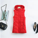 Lightweight Cozy Women Long Puffer Vest - Hooded Down Red - Tophatter Daily Deals