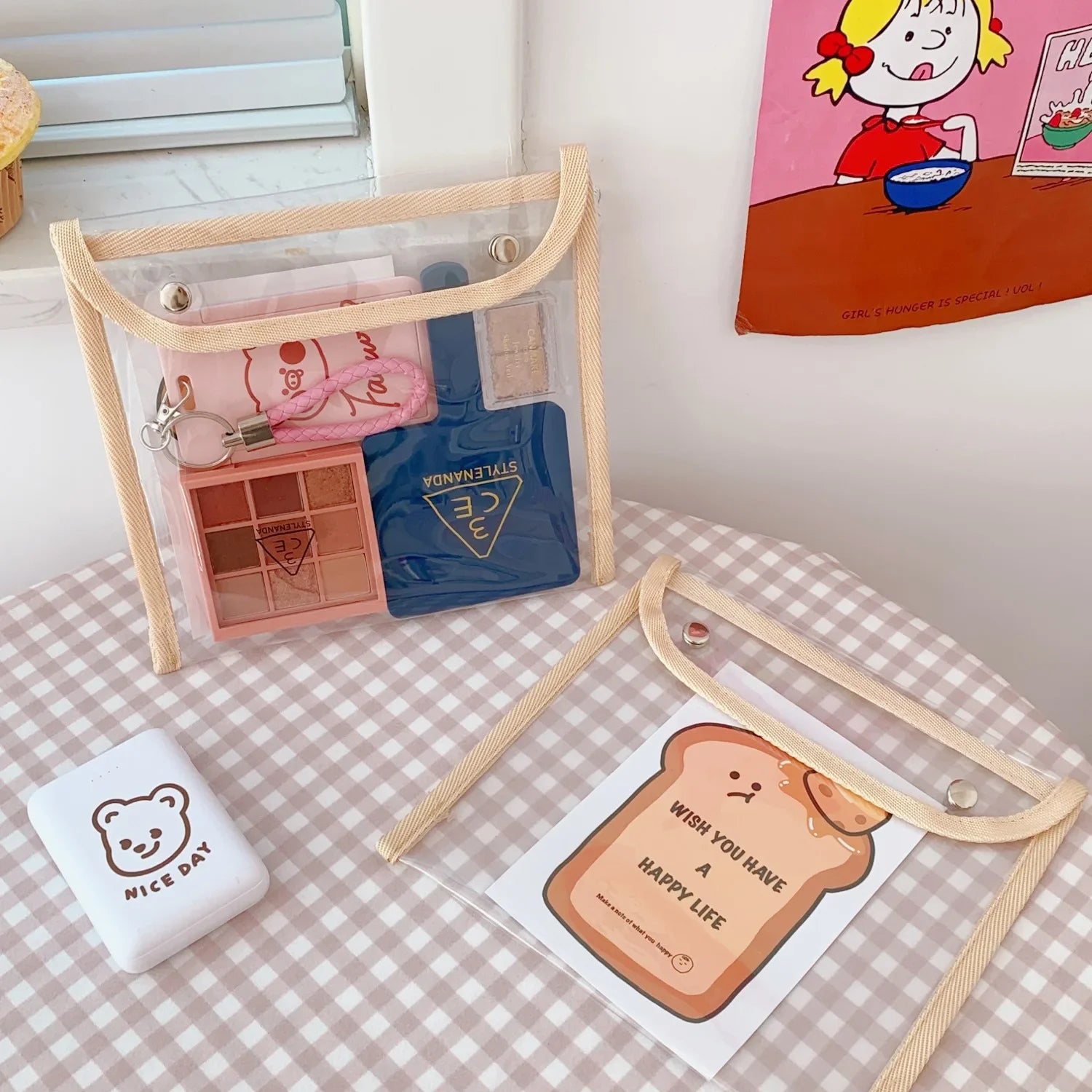 Transparent Document Wallet Bears Kawaii Travel Bag Cosmetics Makeup - Tophatter Daily Deals