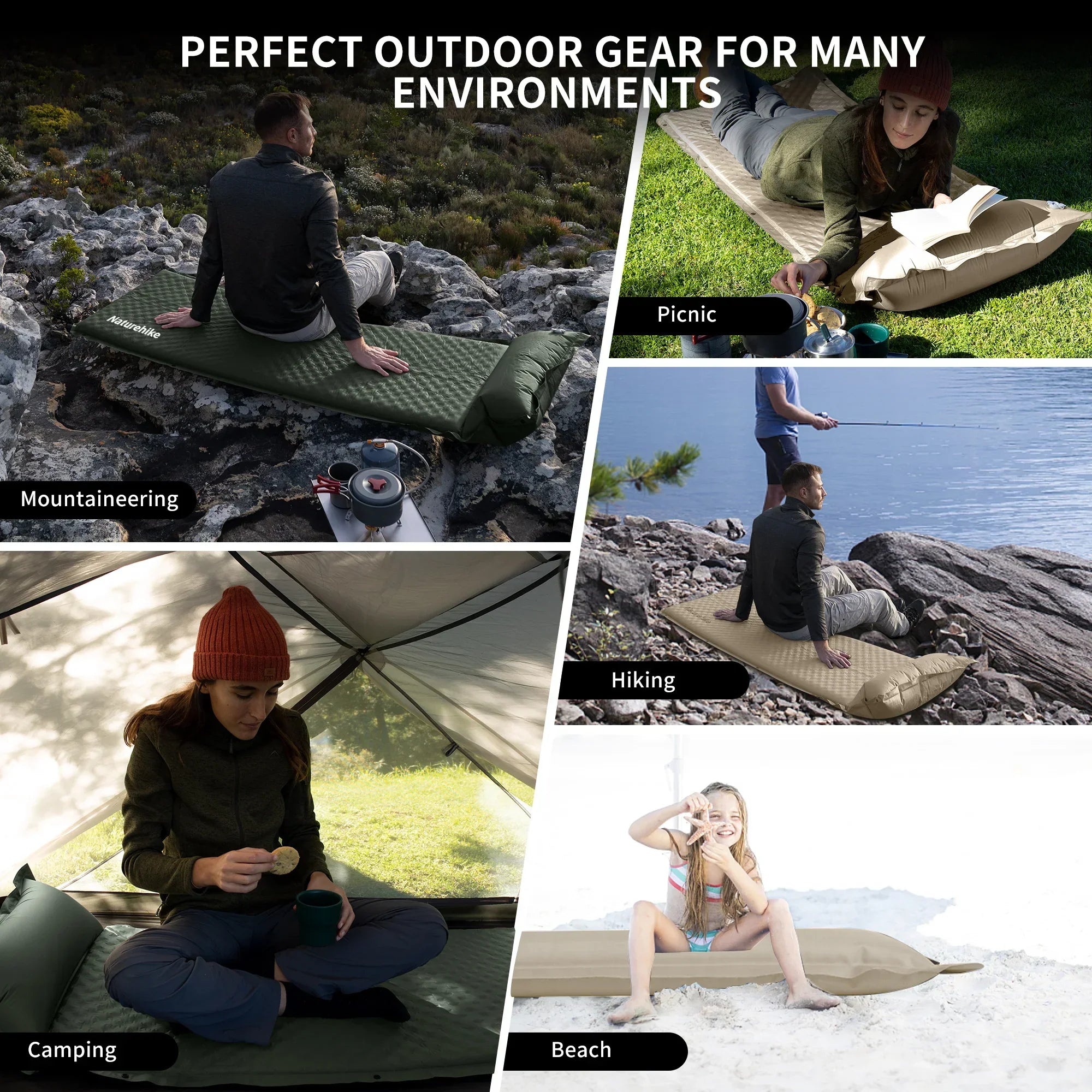 Self-Inflating Camping Air Mat with Built-in Pillow Green Sleeping Bags - Tophatter Daily Deals