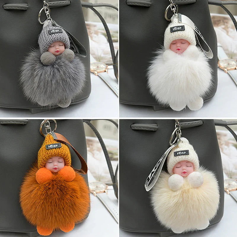 Pompom Sleeping Baby Keychain Plush Bag Charm Cute Gift - Tophatter Daily Deals