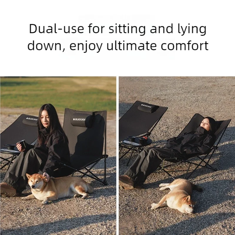 Camping Folding Recliner Chair with Cotton Pillow Black Camp Furniture - Tophatter Daily Deals