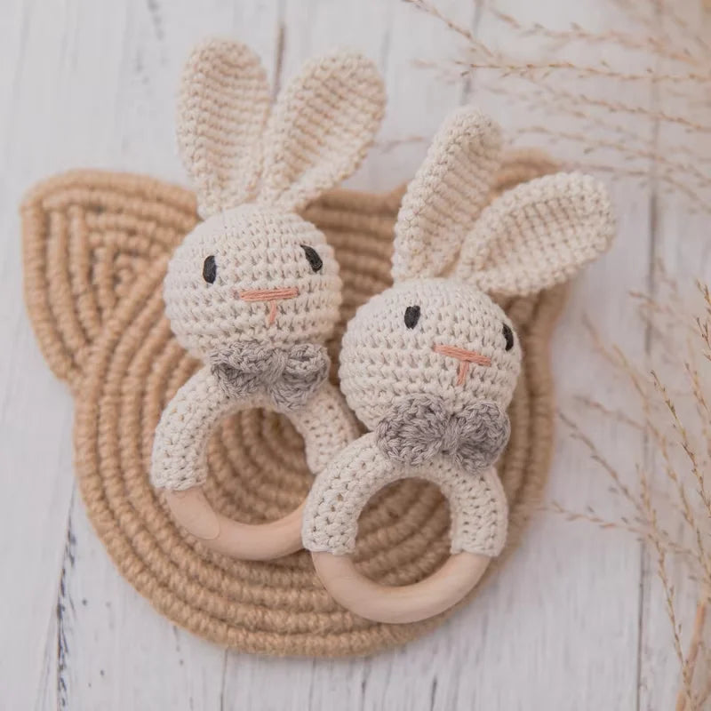 Baby Crochet Rattle Bunny Teether Newborn Sensory Toys - Tophatter Daily Deals