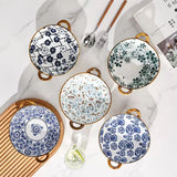 7.5 Inch Japanese Ceramic Noodle Bowl With Handles Blue - Tophatter Daily Deals