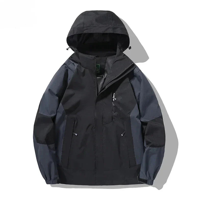 Windproof Mens Hooded Jacket - Loose Boxy, Poly, Climbing Black and gray - Tophatter Daily Deals