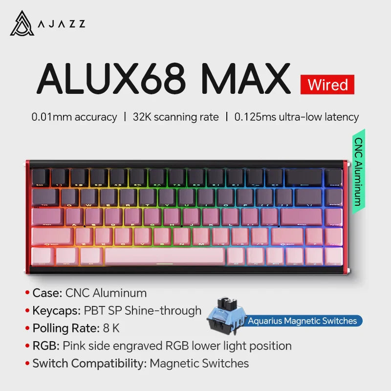 Mechanical Keyboard Sixty Mini Wireless ARGB Magnetic Hall ALUX68 MAX-Pink - Tophatter Daily Deals