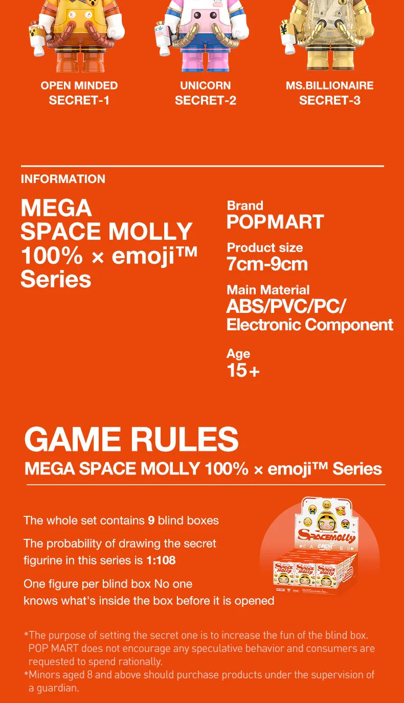 Genuine Pop Mart Mega Space Molly 100% × Emoji Series Blind Box Action Figure Animals - Tophatter Daily Deals