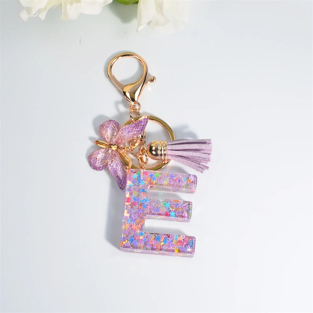 Sequin Letter Keychain With Butterfly Tassel Charm E 55mm - Tophatter Daily Deals