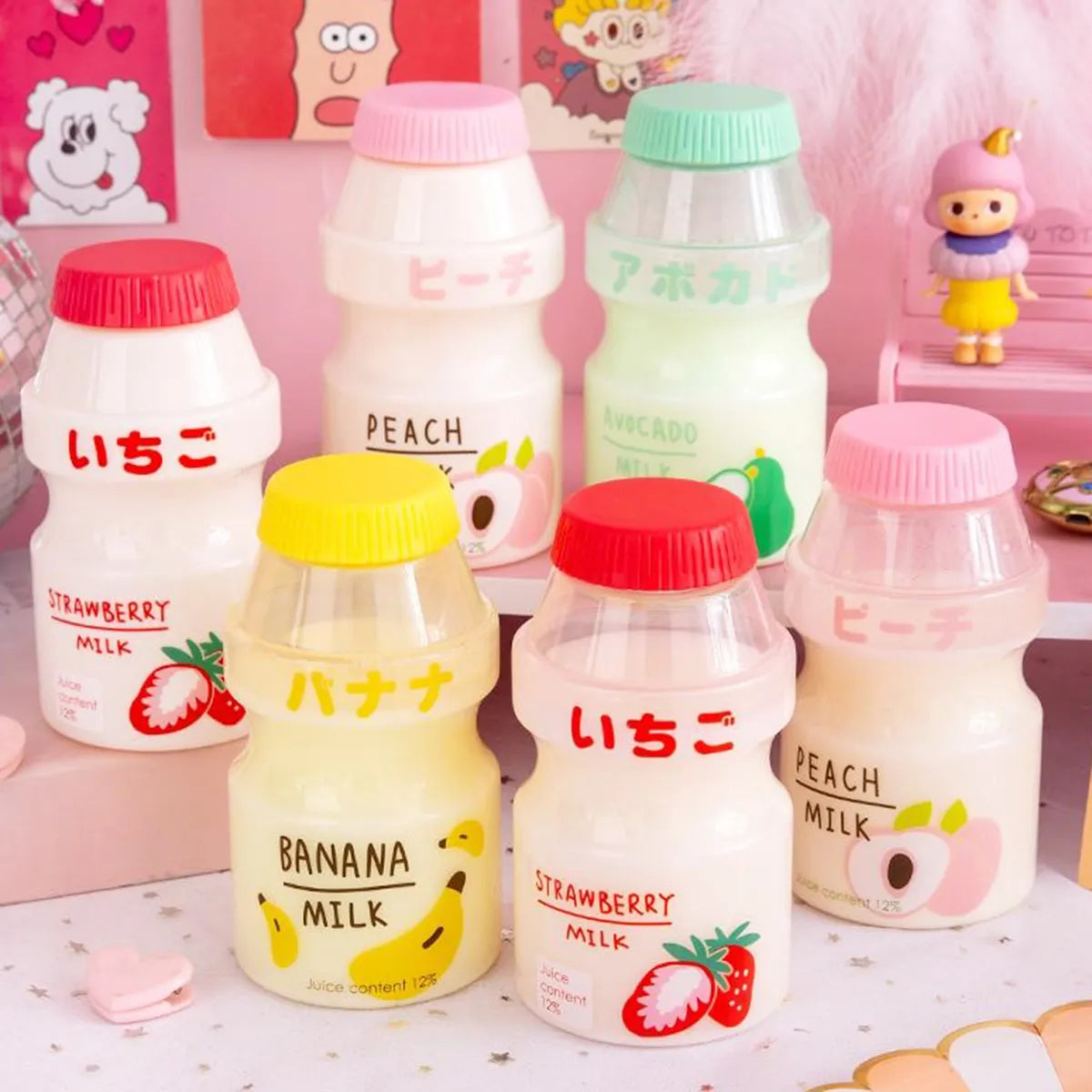 Milk Carton Shaped Water Bottle 480ml Pink, Red, Yellow, Green Food - Tophatter Daily Deals