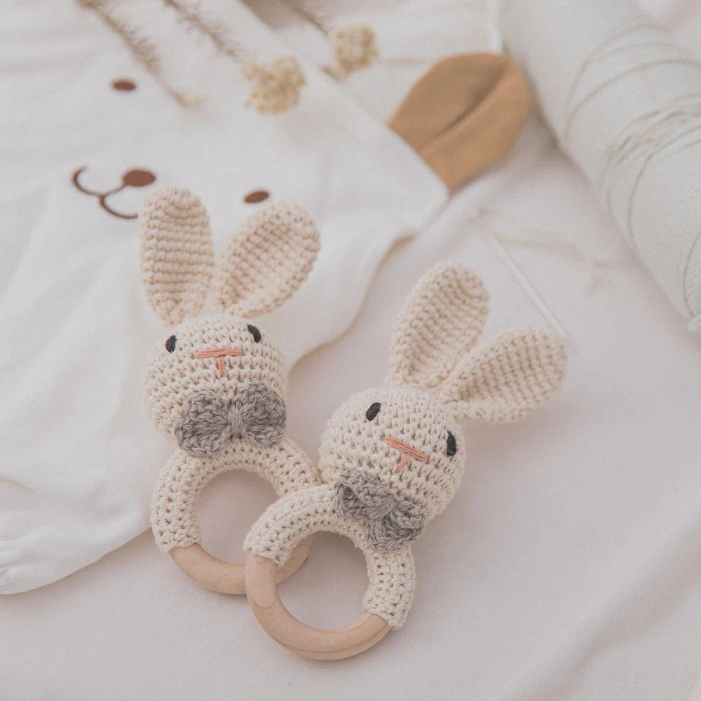 Baby Crochet Rattle Bunny Teether Newborn Sensory Toys - Tophatter Daily Deals