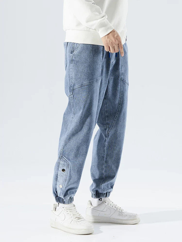 Stretchy Relaxed Men's Denim Joggers - Baggy Tapered, Denim - Tophatter Daily Deals