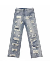 Oversized Relaxed Mens Jeans - Ripped Straight Leg Denim Blue - Tophatter Daily Deals