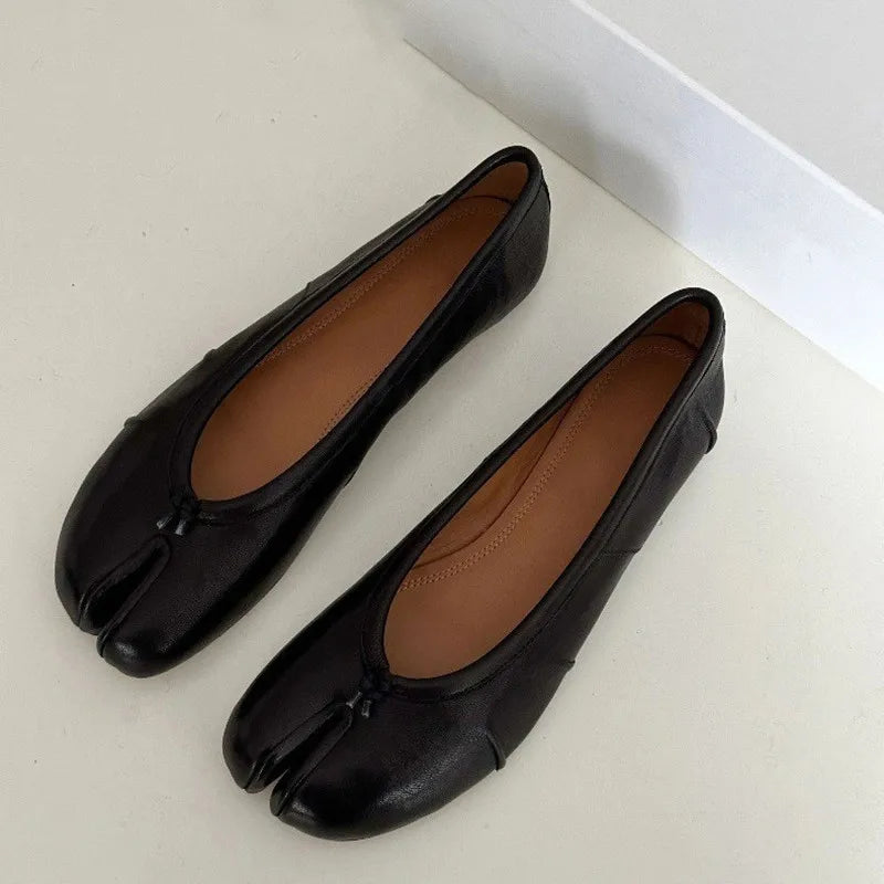 Soft Women Tabi Ballet Flats - Split Toe, Leather, Casual - Tophatter Daily Deals