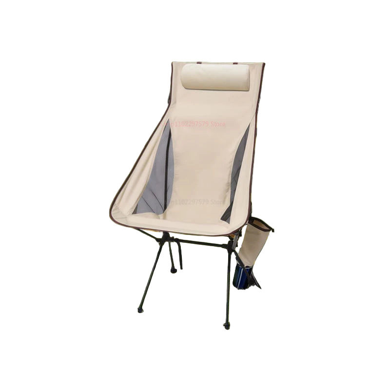 Camping Chair with Headrest Beige Camp Furniture - Tophatter Daily Deals