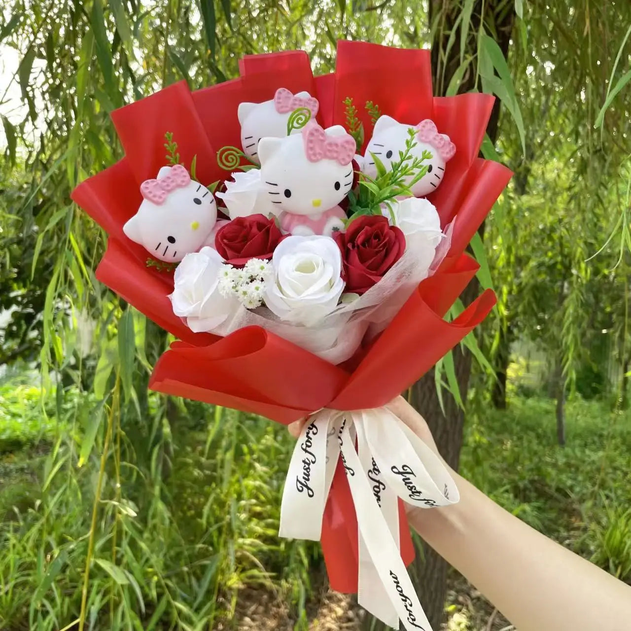 Sanrio Hello Kitty Plush Bouquet Flowers Just for You - Red Flowers - Tophatter Daily Deals