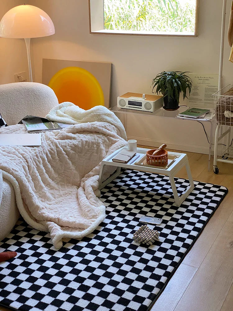 Checkerboard Plush Area Rug Japanese Style Minimalist - Tophatter Daily Deals