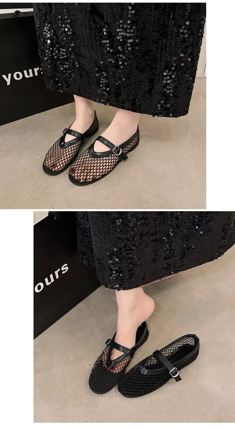 Breathable Women Mesh Ballet Flats - Strappy Round Toe - Tophatter Daily Deals