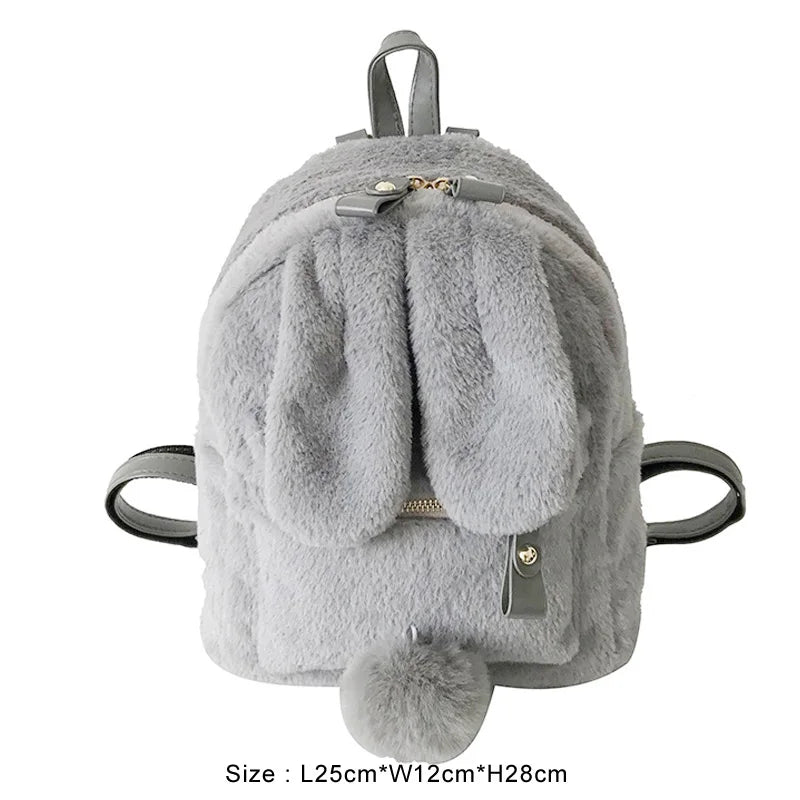 Faux Fur Mini Rabbit Ear Backpack Gray Rabbit Animals - Tophatter Daily Deals