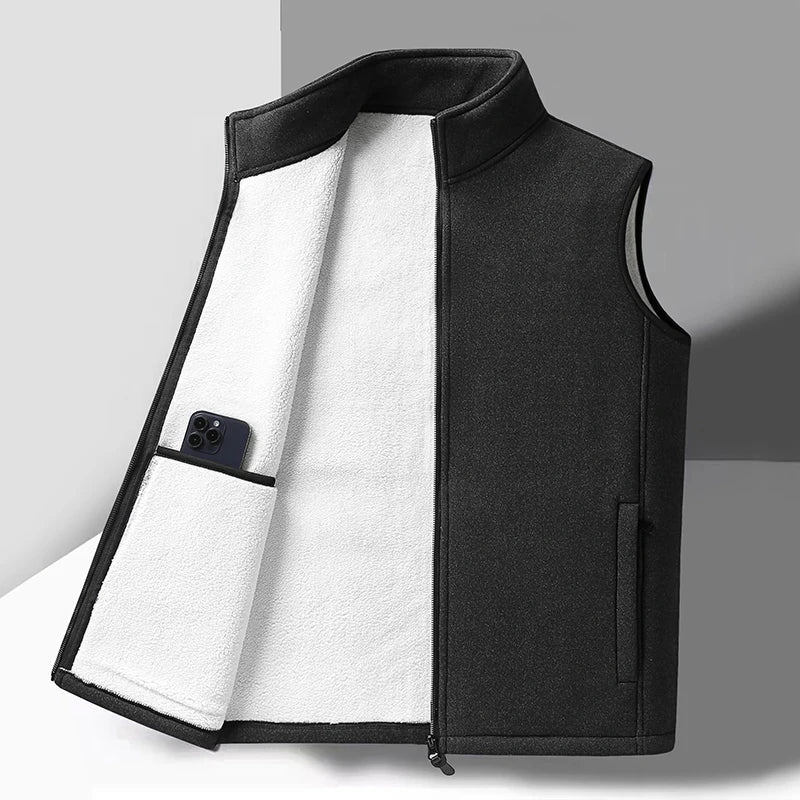 Warm Mens Fleece Vest - Sleeveless, Lamb Fleece, Winter Black - Tophatter Daily Deals
