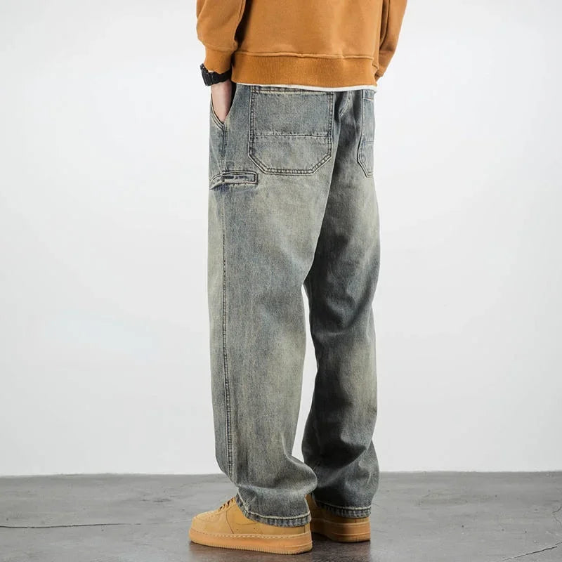 Oversized Men's Denim Jeans - Loose Straight Cut, Washed - Tophatter Daily Deals