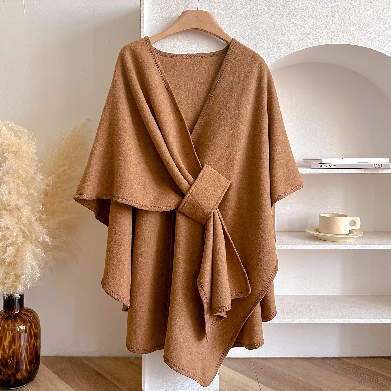 Warm Womens Poncho - Draped Cape Knot, Cashmere Pashmina - Tophatter Daily Deals