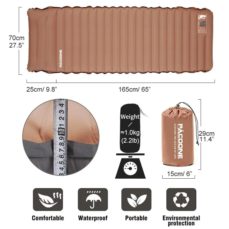 10cm Self-Inflating Air Mattress Splicable Pad Brown Camping & Hiking - Tophatter Daily Deals
