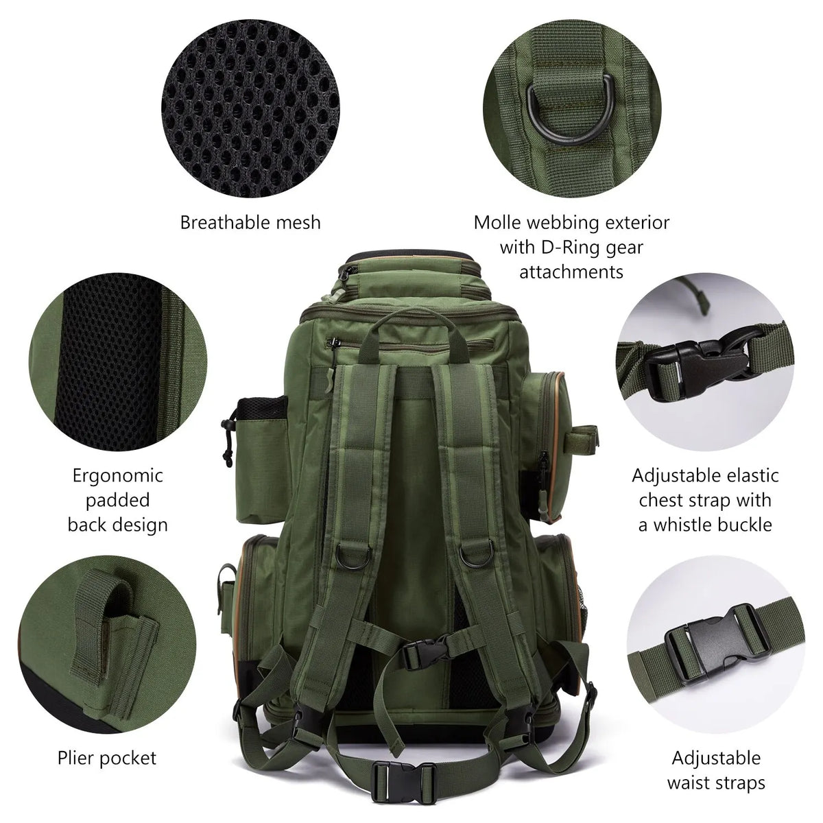 NNEOBATackle Backpack with Rain Cover Rod Holders Army Green Backpacks - Tophatter Daily Deals