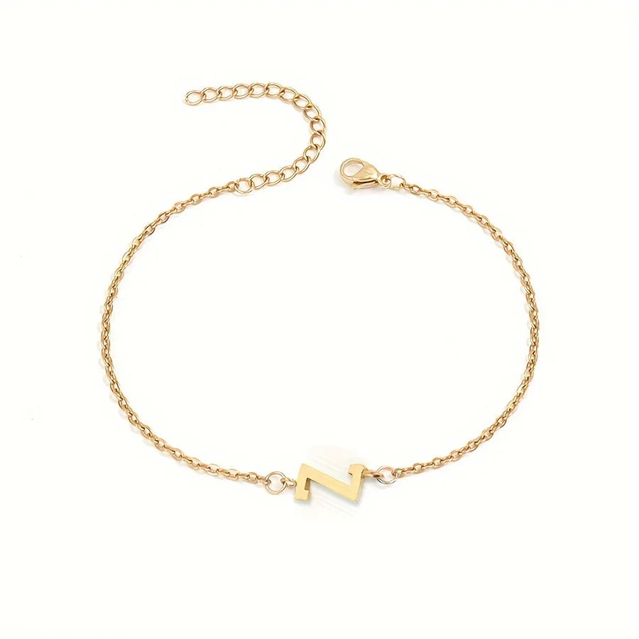 Initial Letter Bead Bracelet Thin Chain Minimalist Elegant Z - Tophatter Daily Deals