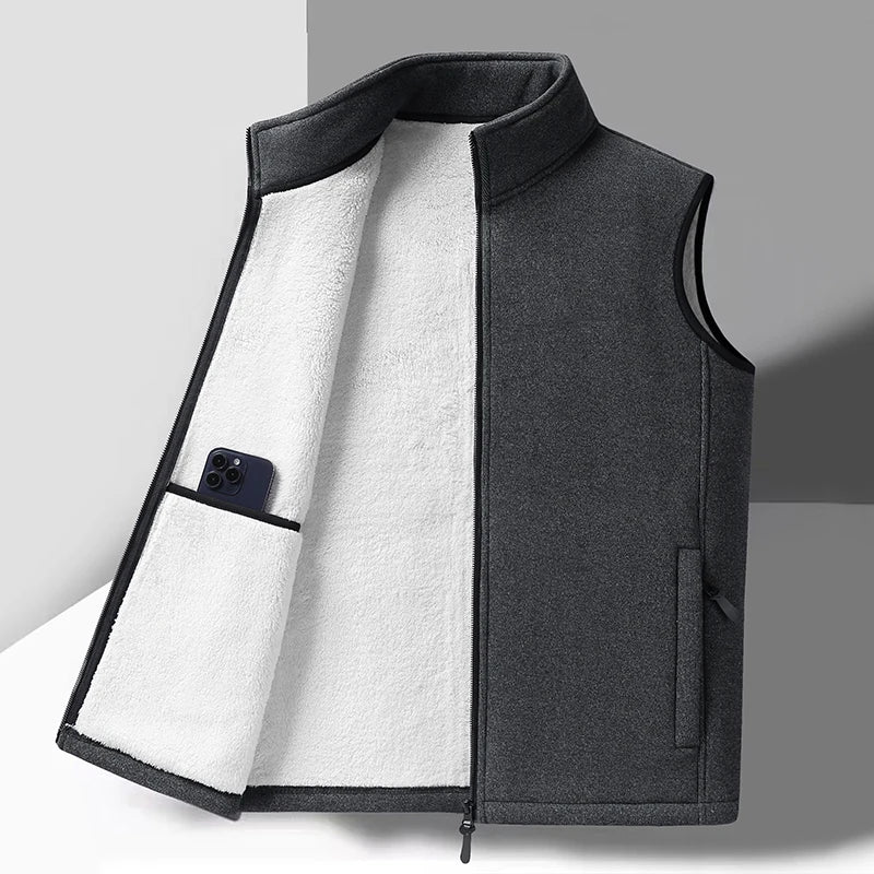 Warm Mens Fleece Vest - Sleeveless, Lamb Fleece, Winter Dark Grey - Tophatter Daily Deals