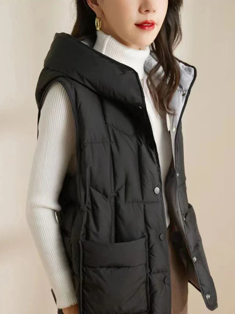 Lightweight Women Hooded Down Vest - Boxy, Down, Autumn - Tophatter Daily Deals