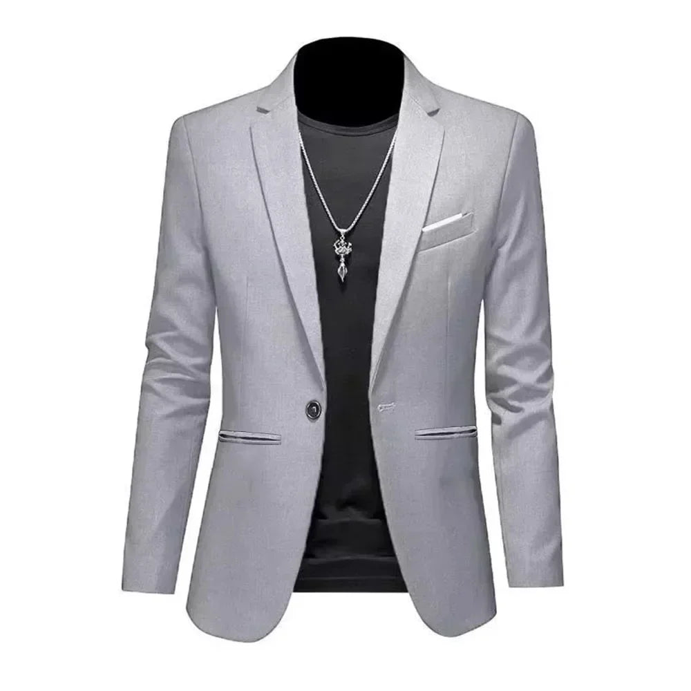 Mens Slim Fit Casual Suit Jacket Single Button (Gray) Apparel & Accessories > Clothing > Outerwear > Coats & Jackets > Sport Jackets - Tophatter Daily Deals