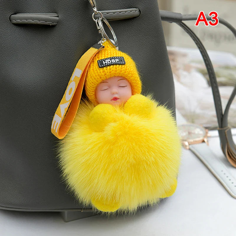 Pompom Sleeping Baby Keychain Plush Bag Charm Cute Gift A3 - Tophatter Daily Deals