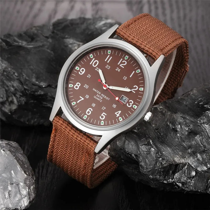 Quartz Field Watch Nylon Strap Military Style Date Luminous - Tophatter Daily Deals