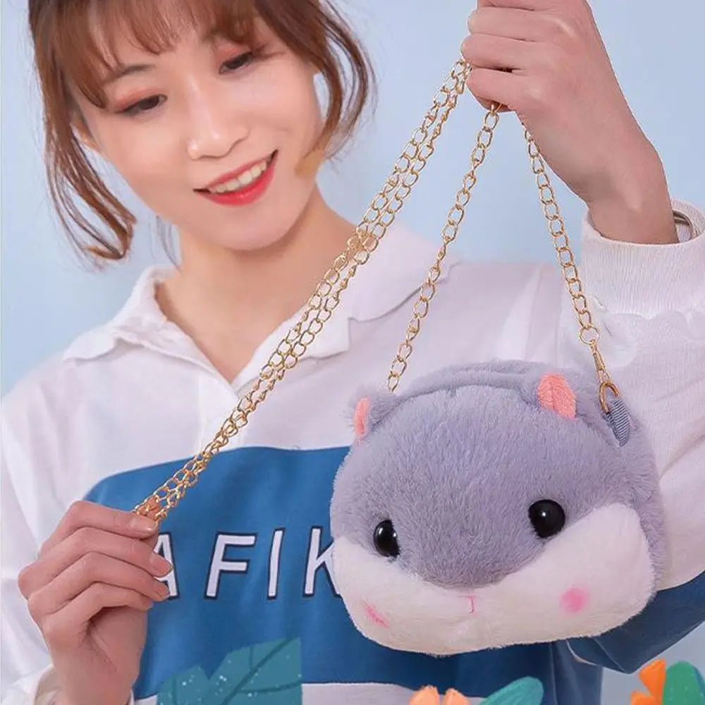 Hammy Hamster Plush Crossbody Bag with Gold Chain Handbag Animals - Tophatter Daily Deals